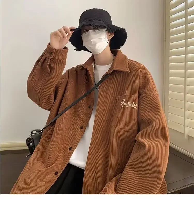 2025 New Retro Lapel Loose Long Sleeve Casual Shirt Jacket Men's Korean Style Trendy Spring Autumn Wear Comfortable Outerwear