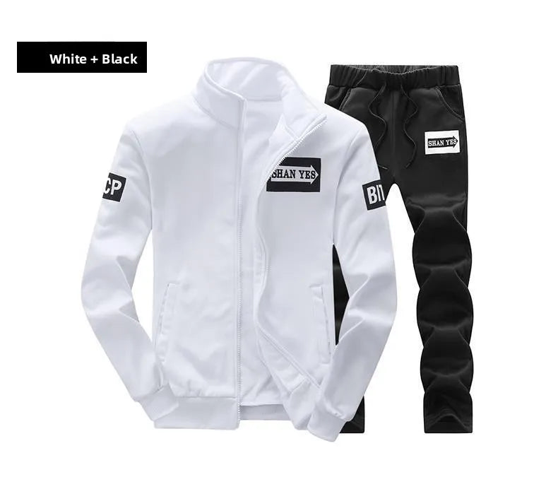 Trendy Hoodie Men's Stand Collar Jacket Casual Sportswear Long Pants Spring Autumn Youth plus Size Clothing Set