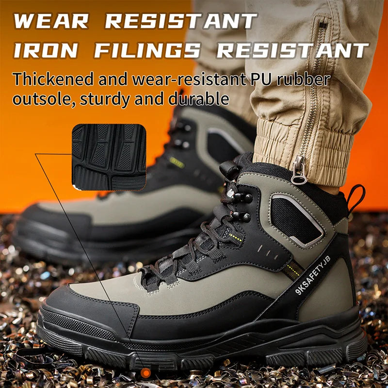 Men's High Top Work Safety Boots with Steel Toe - Anti-Smash, Durable, Protective & Comfortable for Industrial and Outdoor Use