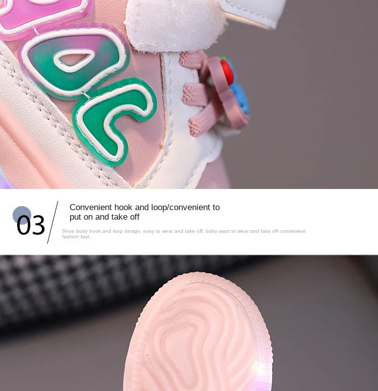 Light Up Sports Shoes for Young Children Fashion Leather Luminous Kids Sneakers Baby Toddler Shoes New Girls Boys Board Footwear