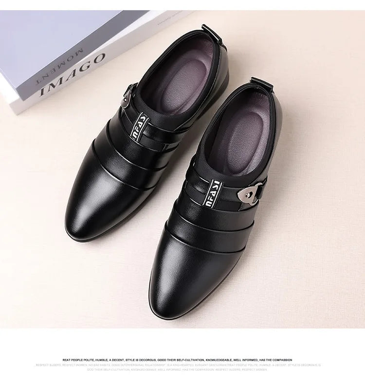 Classic Leather Shoes for Men Slip on Pointed Toe Oxfords Formal Wedding Party Office Business Casual Dress Shoes for Male2023