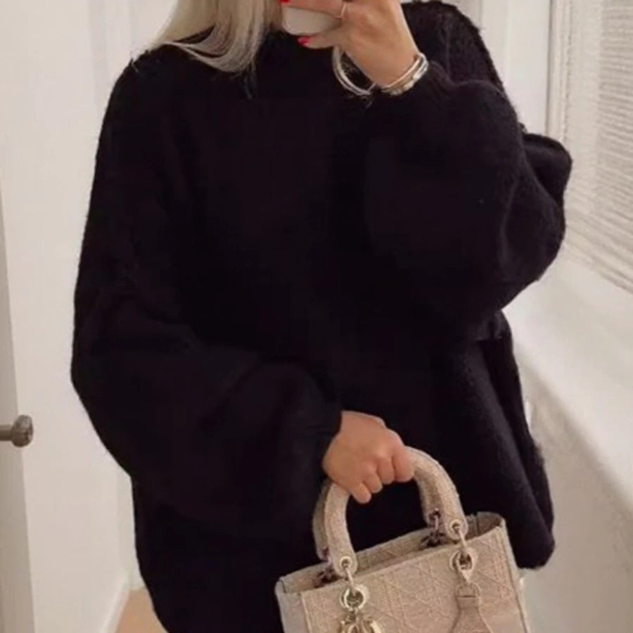 Trend Women's Warm Loose Knit Pullover Sweater Oversize Soild Color Sweaters Fall Alternative Clothes