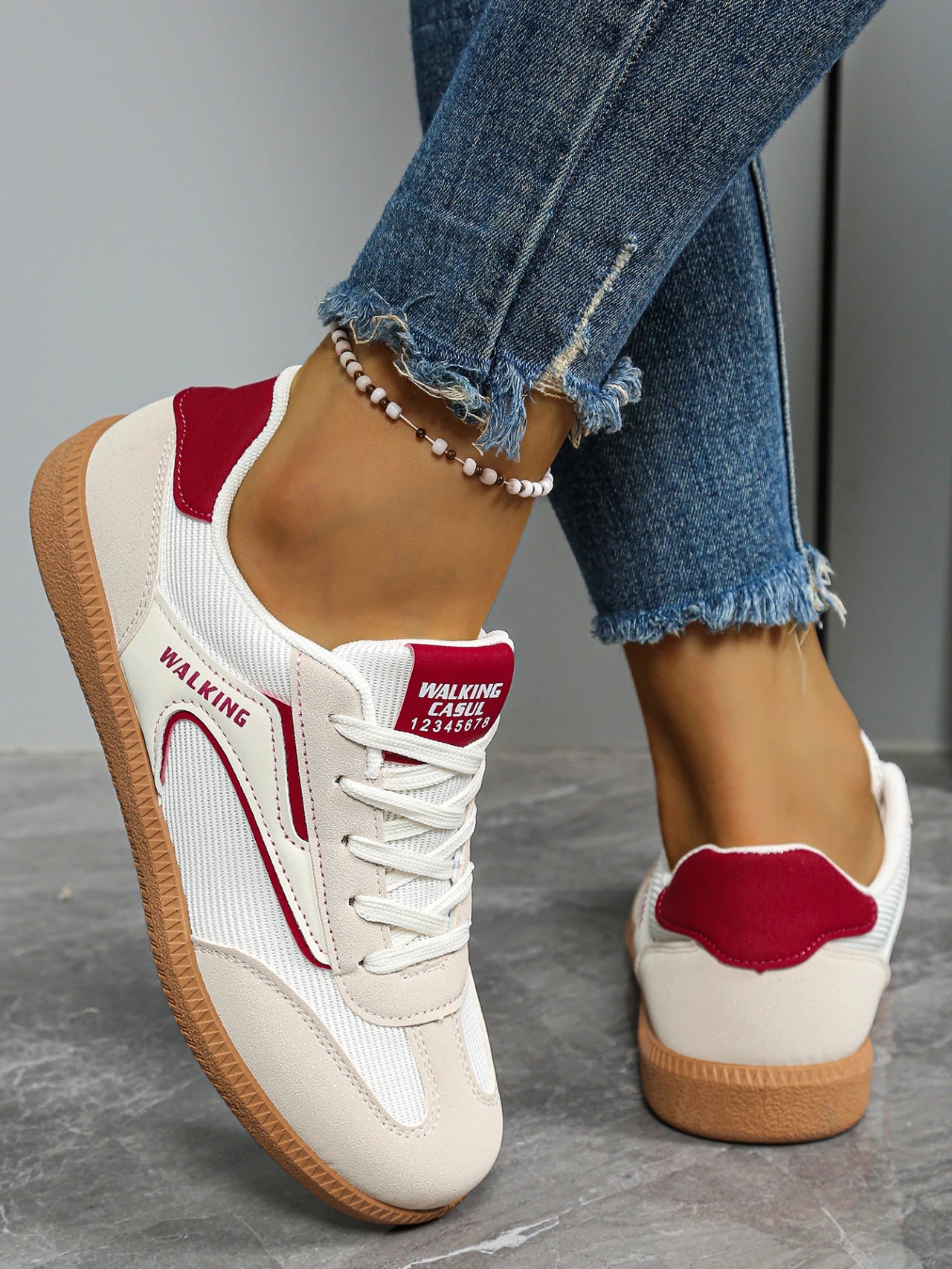 White Shoes for Women, Comfortable and Casual, Flat-Soled, Round-Toe, Lace-Up Women's Shoes, All-Season Color-Blocked Single Shoes