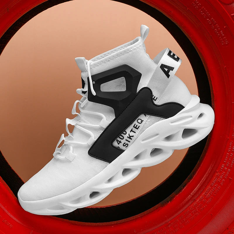 Men's high-top, large-sized casual sports shoes, anti-slip, breathable, woven mesh, loafers, running and tennis men's shoes