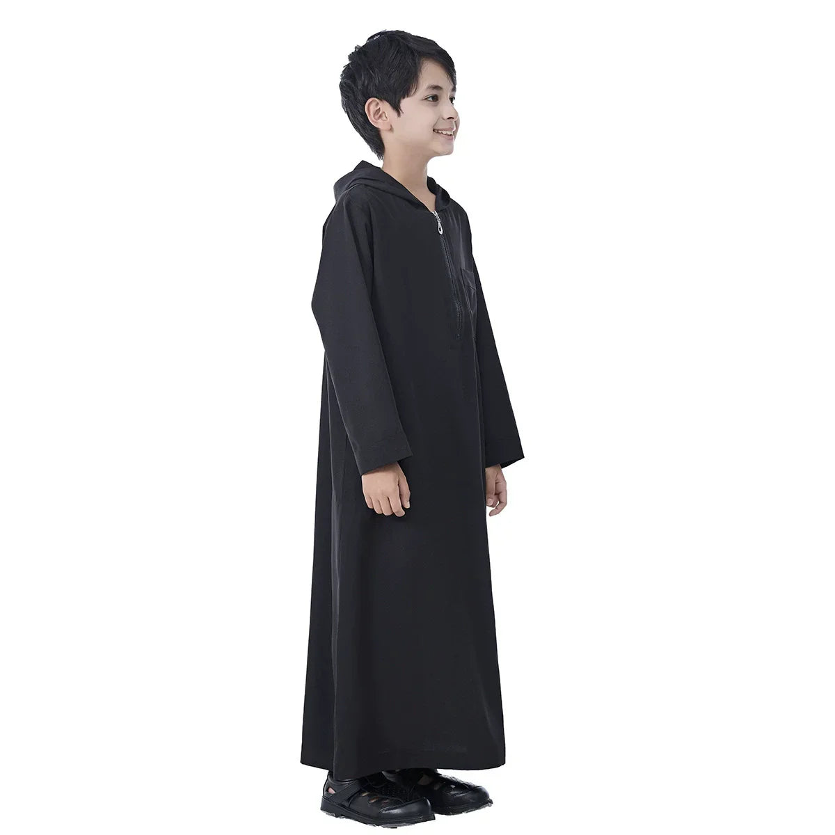 Boys Kids Islamic Muslim Hooded Juba Kaftan Robe Arabian Dubai Qatar Boy Long Sleeve Shirt Abaya Robe Dress Solid Color