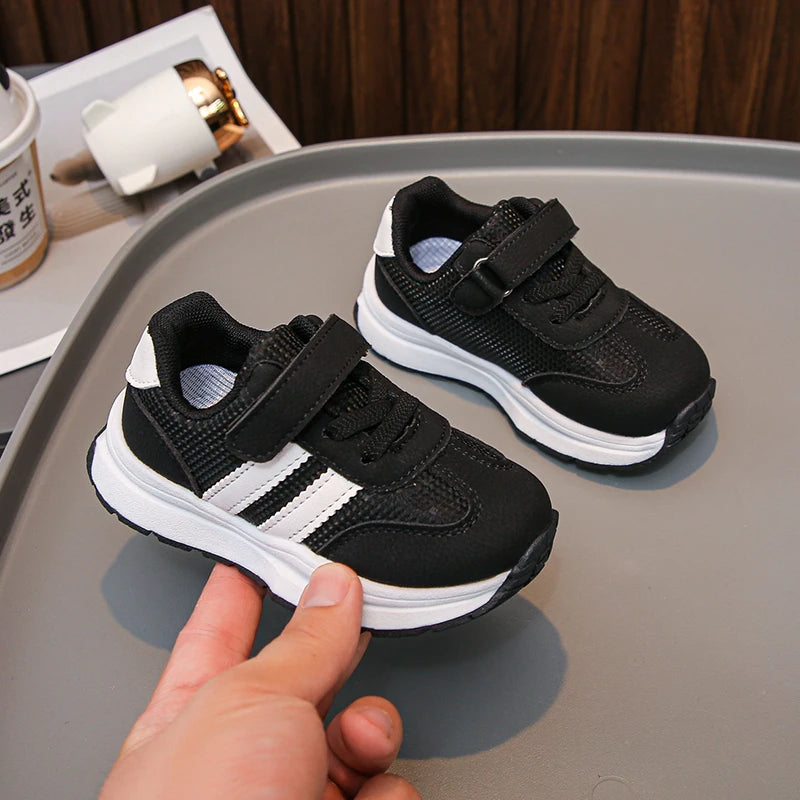 Children's Sneakers 0-8 Years Old Blue Leather Boys Girls Single Shoes Four Seasons Models Soft Non-slip Kids Walking Shoes