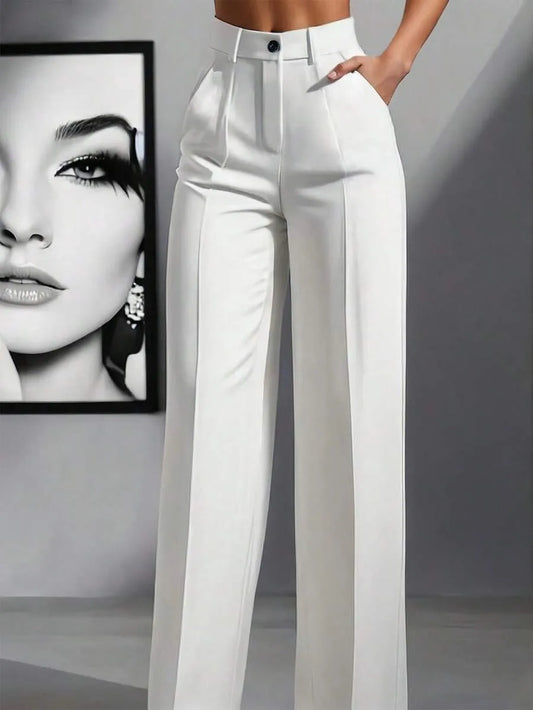European and American cross-border spring and autumn fashion solid color casual high-waist loose work trousers with pockets