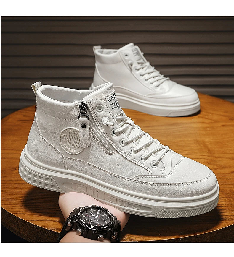 Leather Men Ankle Boots Fashion comfortable Men Sneakers Luxury British style High Top Shoes Men Platform Casual Shoes 2025 New