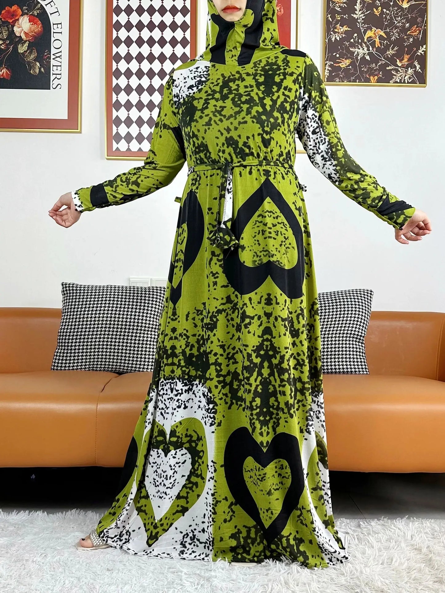 One Piece Set Muslim Young Girls Hooded Hijab Abaya Dress Ramadan Prayer Set Arab Dubai Headscarf Long Robe Islamic Party Gown