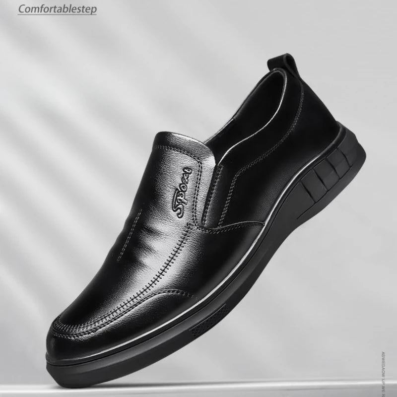 Classic Men's Leather Shoes New Black Soft Bottom Anti Slip and Breath Shoes Low-top Business Casual Loafers Formal Men's Shoes