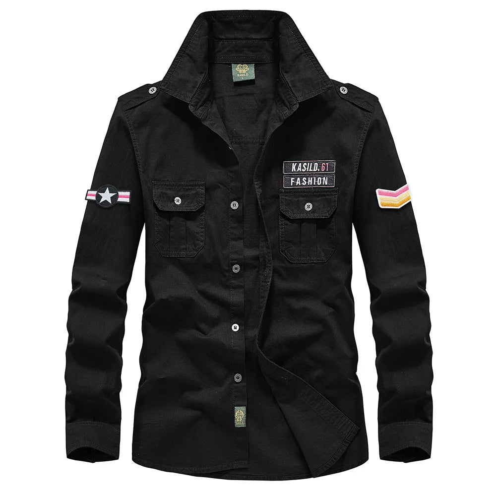 2025 New Men's Spring Cotton Casual Shirt Military Tooling Oversize Loose Long Sleeve Cargo s Male High Quality Solid Clothing