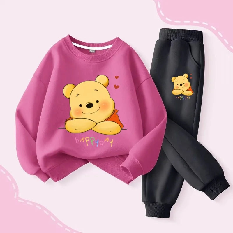 Spring Baby Girls Clothes Set Children Disney Winnie the Pooh Print Sweatshirt Top and Pants Bottom 2Pcs Suit Cotton Tracksuit
