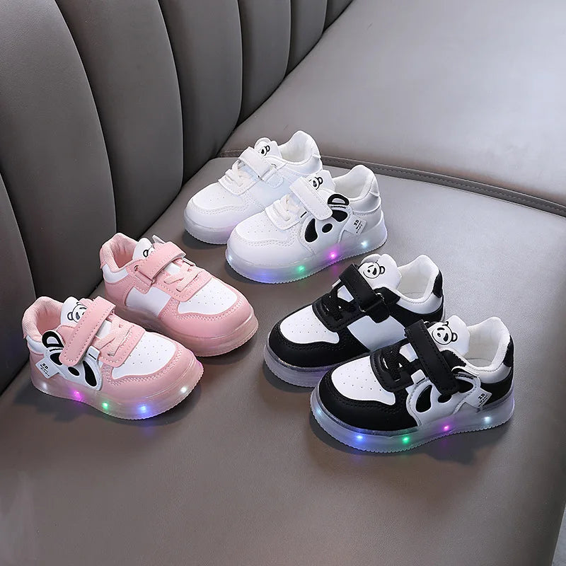 LED Kids Shoes For Girls Cute Cartoon Shoes Baby Girl Kawaii Canvas Shoes Soft Bottom Sneakers Casual Shoes Boys Flat Shoes