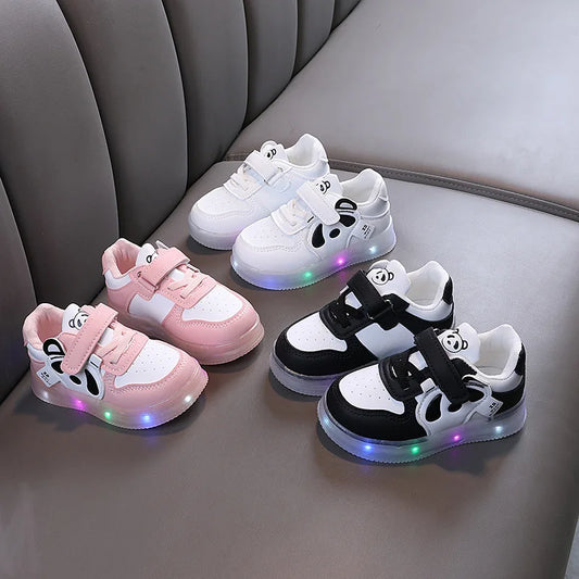 LED Kids Shoes For Girls Cute Cartoon Shoes Baby Girl Kawaii Canvas Shoes Soft Bottom Sneakers Casual Shoes Boys Flat Shoes
