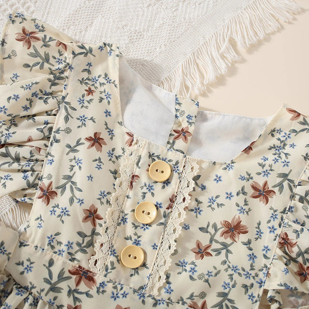 Kids Dresses for Girls Floral Flying Sleeves Casual Dresses Summer Ruffles Sweet Casual Daily Dress Toddler Casual Flower Dress