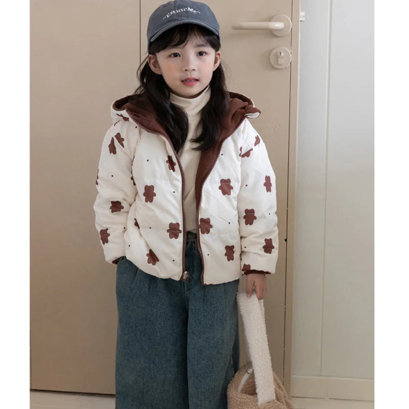Can Be Worn On Both Sides Autumn Winter Boys Girls Jacket Cute Rabbit Ears Thicken Keep Warm Hooded Down Cotton Outwear For Kids