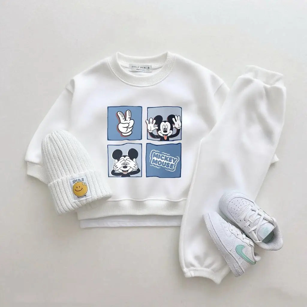 Disney Girls Cartoon Hoodies+Pants 2Piece Set Outer Wear New Design Sweatshirts Simple Pants Tracksuits Boys Child Costume