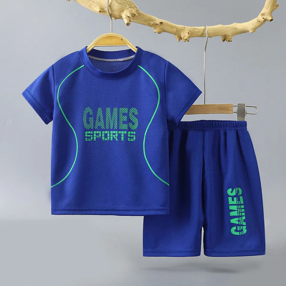 Summer Collection Boys Basketball-Inspired Quick-Dry Homewear Set Solid Color Sports Short and Sleeved Shorts Children Sets