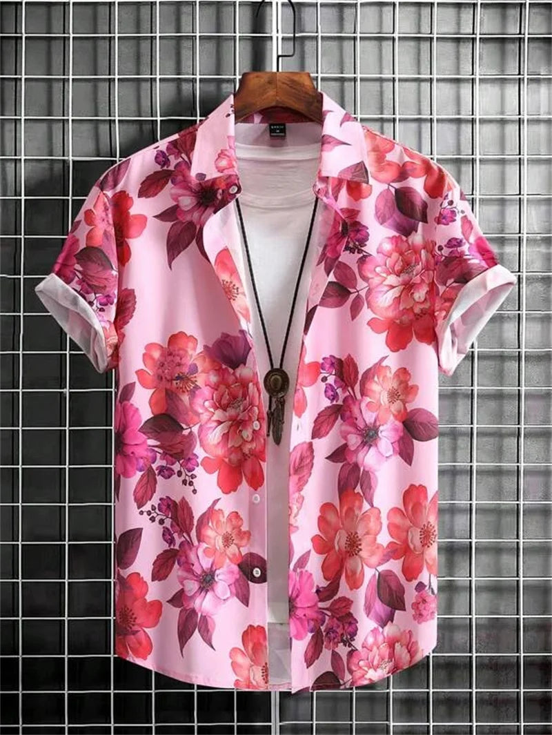 Hawaiian 3D Plant Shirt Men's Beach Vacation Tops Street Leisure Outdoor Clothing Men's Summer Fashion Short Sleeve Shirts
