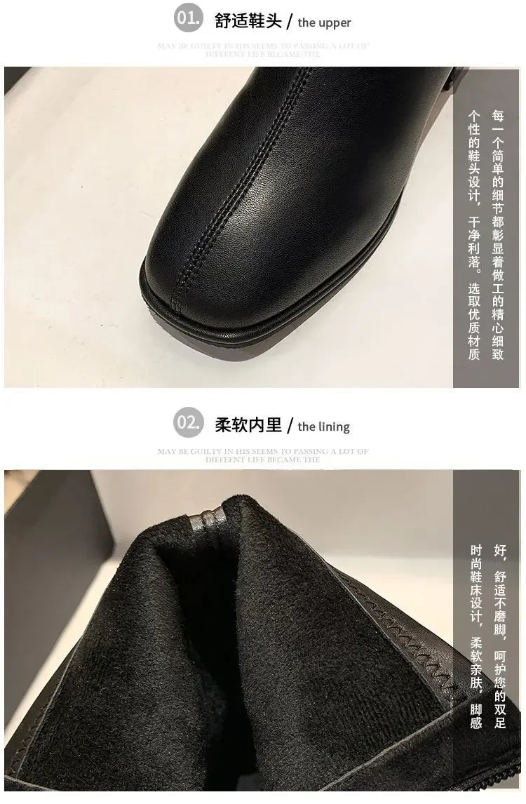 2025 New Elastic Socks Boots Women's Ankle Boots High Heels Thick Heels Square Toe Short Boots Retro Women's Shoes Botas Mujer