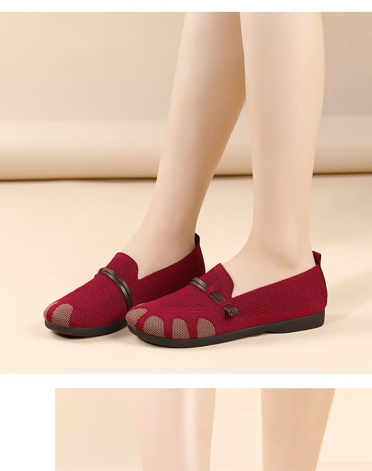 Women's shoes 2025 spring/summer new style shallow mouth flat bottom mother's shoes breathable mesh shoes comfortable loafers