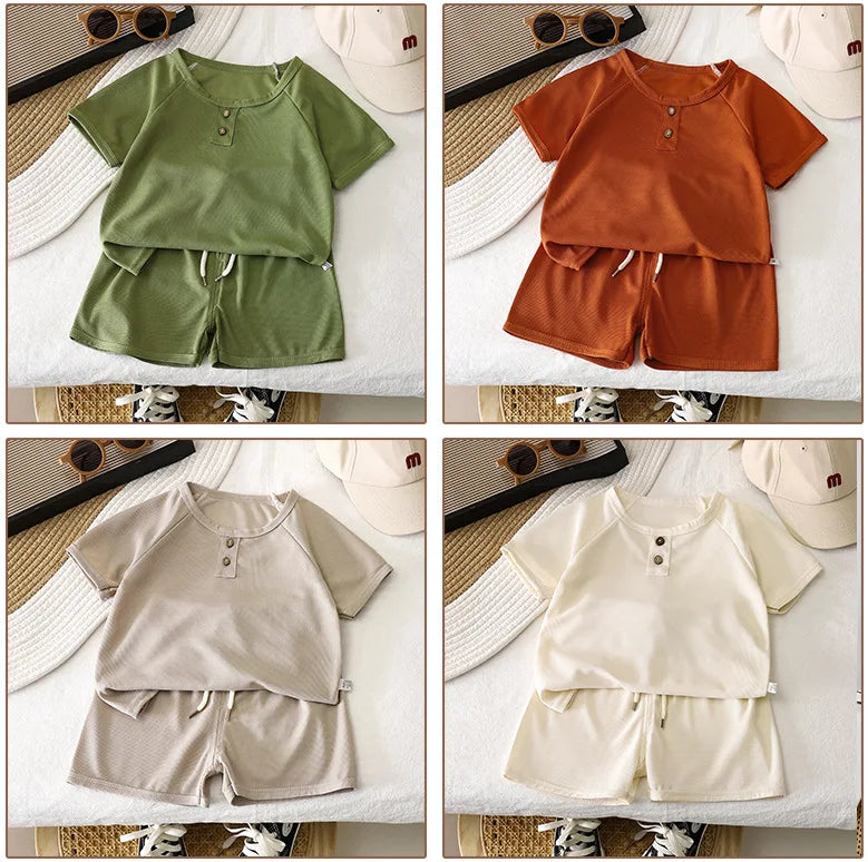 Pure Color Baby Boy Clothes Sets For Children School Sports Casual T-shirt + Shorts Suit Kids Tracksuit Clothing Outfits Summer