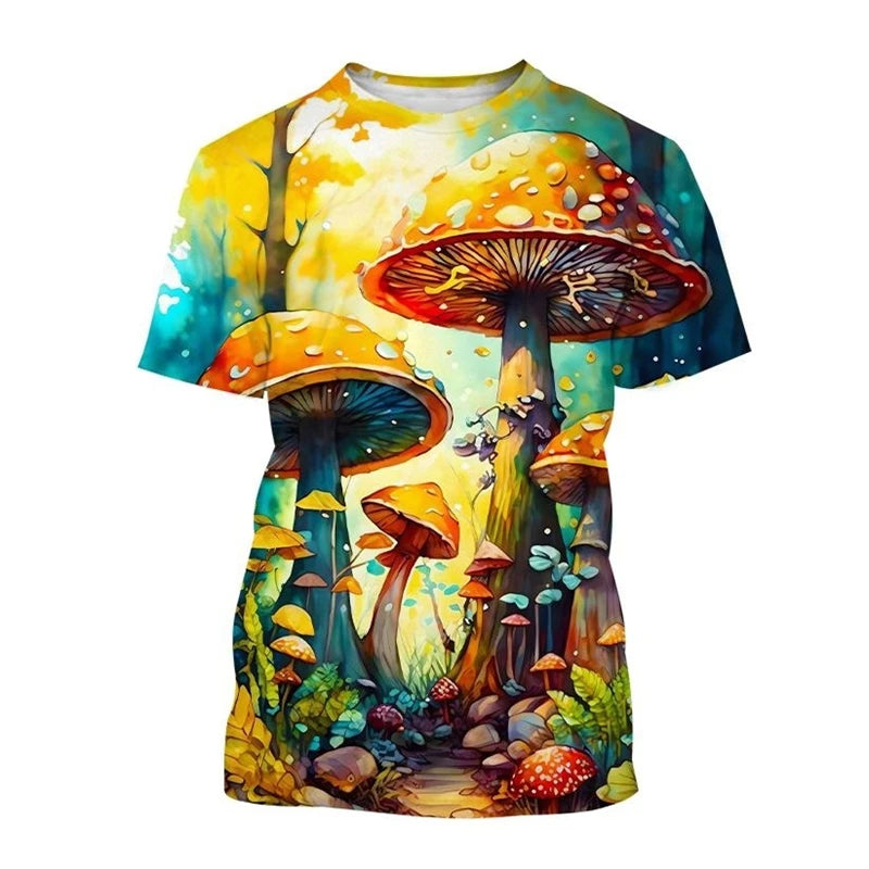 Mushroom Forest T-Shirts Plants Graphic 3D Print Men Women T Shirt Short Sleeve Oversized Harajuku Y2k Tops Tees Kids Clothing