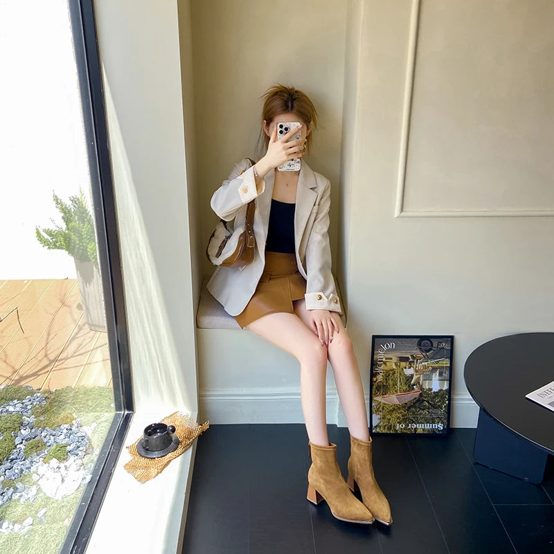 Fashion Pointed Toe Suede Single Boots 2025 New Temperament Block Heel Fashion Boots Booties Women
