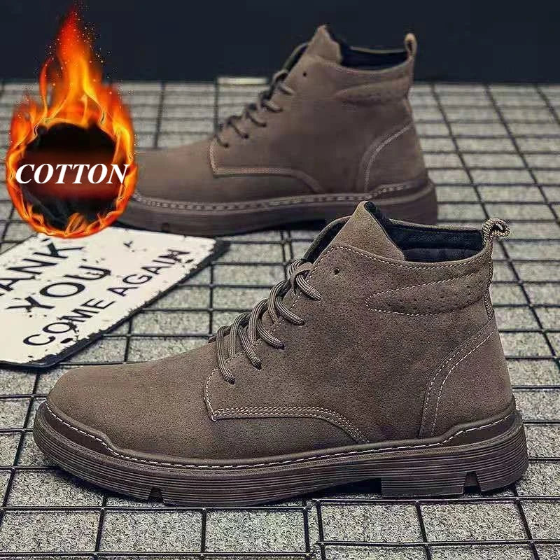 British Style Retro Men Boots High Top Platform Non-slip Wear-resistant Casual Shoes Outdoor Work Driving Boots Botas Hombre New