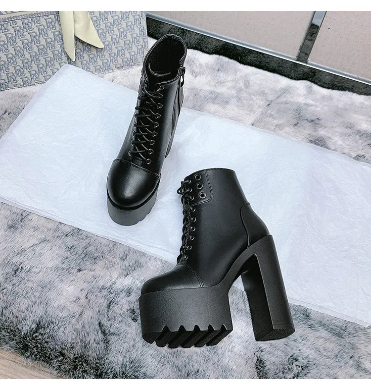 Female Boots Boots For Women Autumn Platform White Black Chunky Super High Heels Ankle High Quality Shoes Woman 2023 Brand New