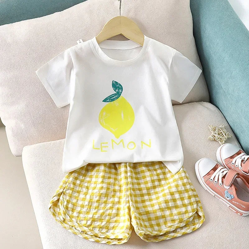 Baby Girls Set Summer Children Clothing Sets Plaid Shorts Short Sleeve T-Shirt Baby Girl Clothes Sweet Cute Outfits for 2-4Years