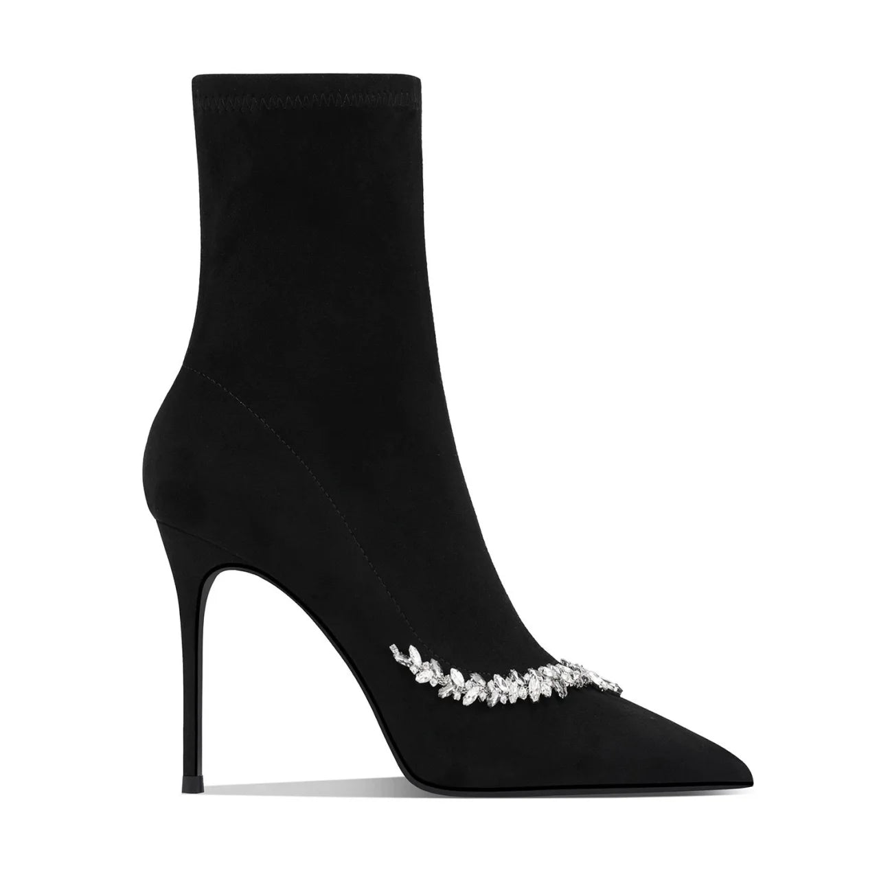 High-end pointed-toe, thin-heeled, fashionable ankle boots for women, new water diamond, elegant and noble ankle boots