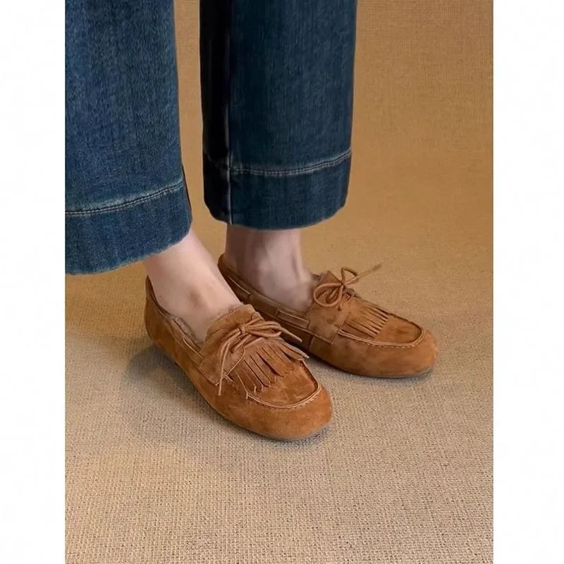 Shoes for Women 2024 Hot Sale Warm Women's Flats Daily Casual Flats Women Bow Tie Fringe Round Toe Soft Bottom Shoes Ladies