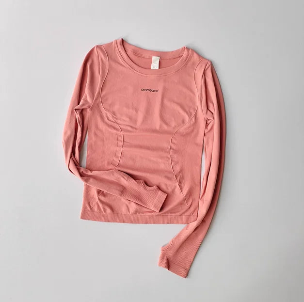 Women's Gym Long Sleeve Top, Letter Graphic Workout Shirt, Quick Dry Compression Wear for Running & Yoga