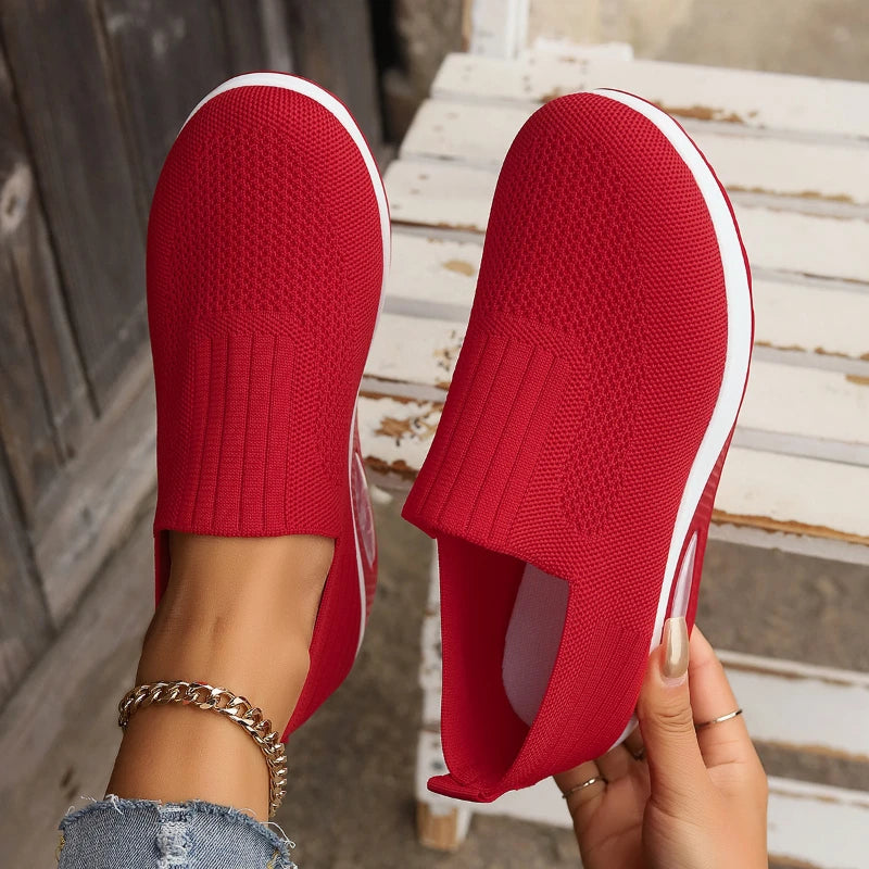 2025 Women's Shoes Slip on Sneakers Platform Solid Color Casual Shoes New Knit Ladies Vulcanized Shoe Wedges Women Walking Shoes