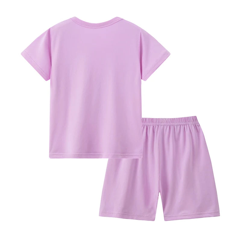 2-piece Summer Children's Shorts Short Sleeve Suit Girl Sweet And Lovely Pink Rabbit Coat Boy Handsome Bear Joker Home Clothes