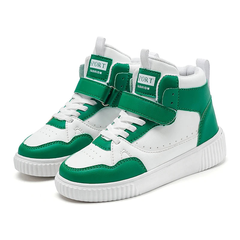 New High Top Childrens Boy Sneakers Outdoor Running Basketball Kids Sports Shoes Non-slip Luxury Pu Leather Boys Sports Shoes