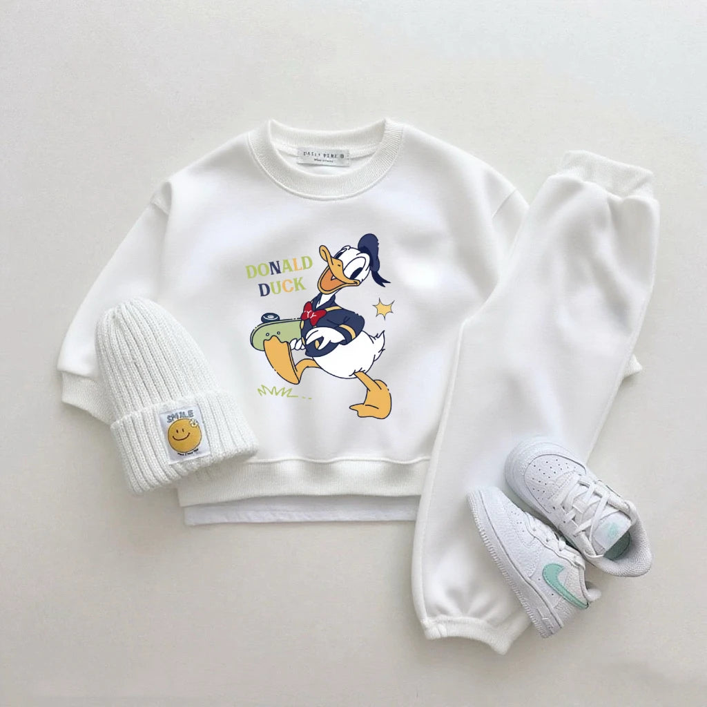Disney Girls Cartoon Hoodies+Pants 2Piece Set Outer Wear New Design Sweatshirts Simple Pants Tracksuits Boys Child Costume