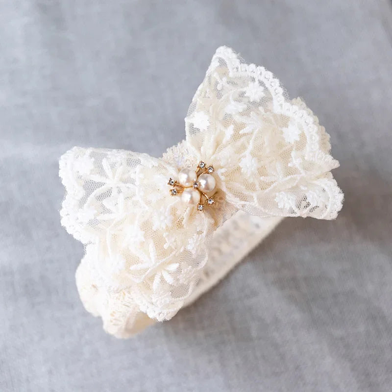 Lace Bow Princess Baby Hairbands Sweet Girl Pearl Bowknot Headdress Newborn Elastic Headband Headwear Kids Photography Props