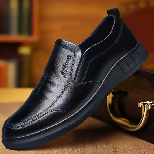 Classic Men's Leather Shoes New Black Soft Bottom Anti Slip and Breath Shoes Low-top Business Casual Loafers Formal Men's Shoes