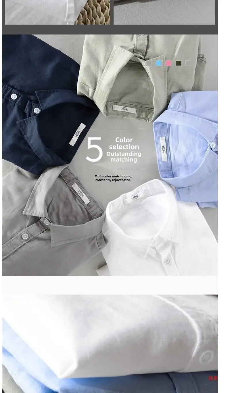 Men's Long Sleeve Casual Linen Shirt Solid Color Loose Fit Breathable Cotton Linen Fabric Square Collar Trendy Youth Style