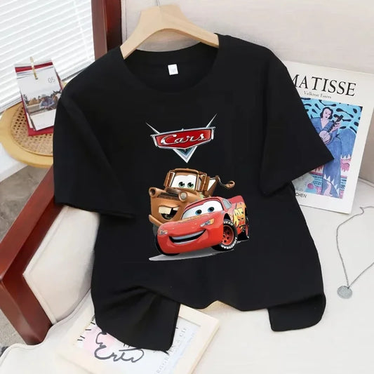Disney Lightning McQueen Summer Fashion Clothes Cars Men Women Anime Casual T-shirt Cartoon 100% Cotton Short Sleeve Tee Tops