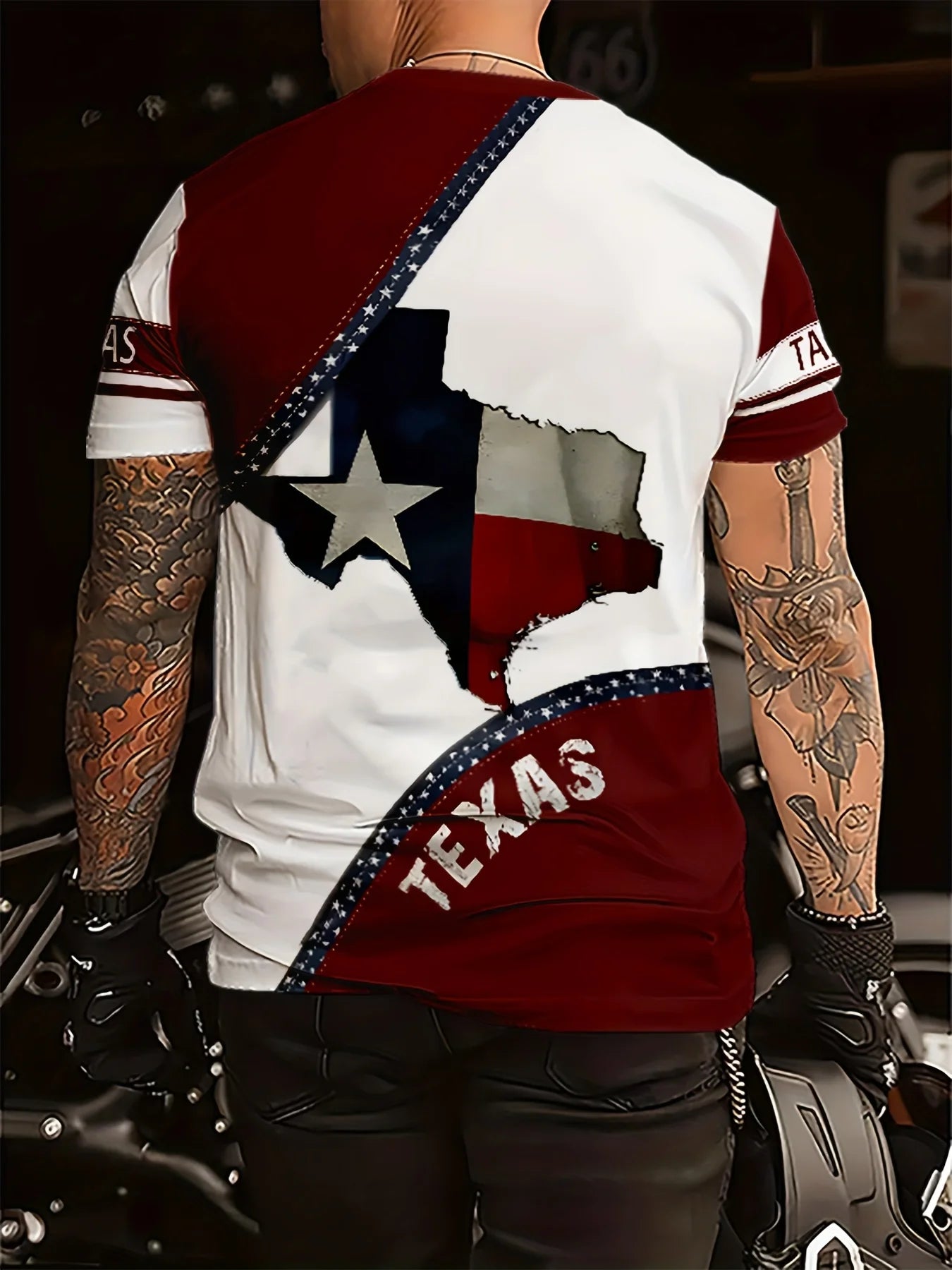 1pc Men'S Casual Novelty T-Shirt,Texas Flag Print,Crew Neck,Polyester Knit Fabric with Slight Stretch,Regular Fit
