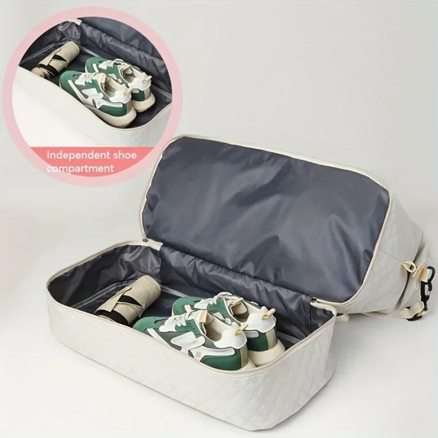 2pcs Set Large Capacity Travel Duffel Bag with Shoe Compartment and Cosmetic Pouch, Casual Nylon Gym Bag, Weekend Overnight Bag
