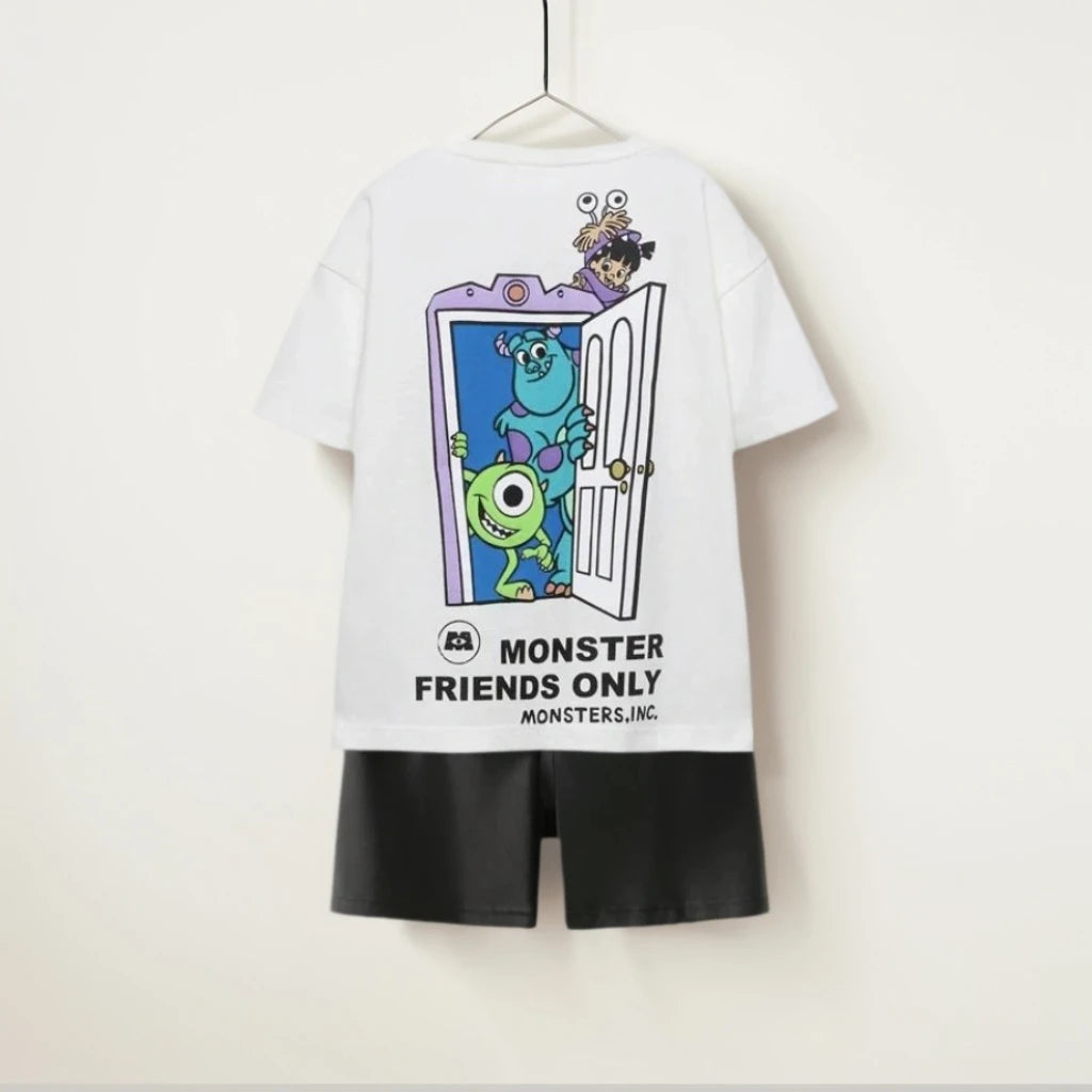 Summer Baby Children's Home Cloth Sets Monsters Inc Print Kids Loose Leisure Sets Toddler Tees +Pants Sets Clothes Outdoor Sets