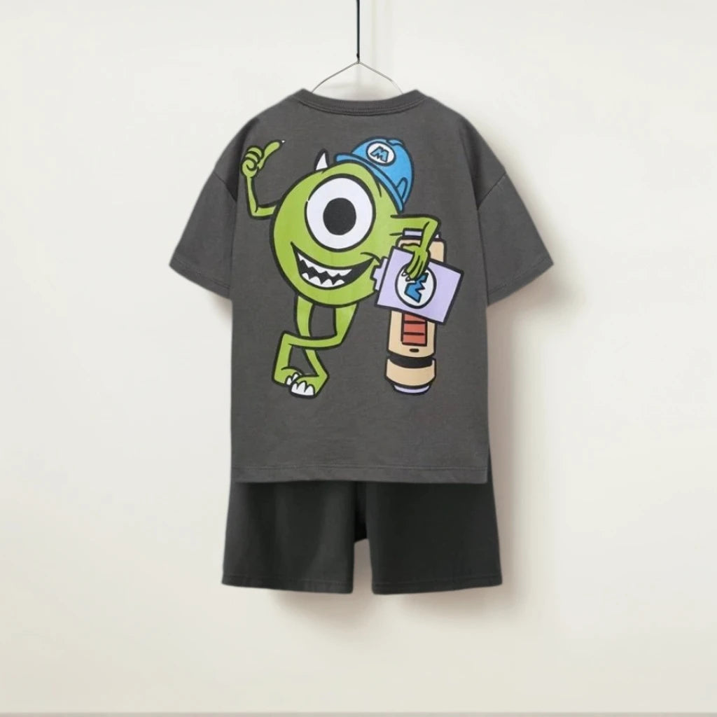 Summer Baby Children's Home Cloth Sets Monsters Inc Print Kids Loose Leisure Sets Toddler Tees +Pants Sets Clothes Outdoor Sets