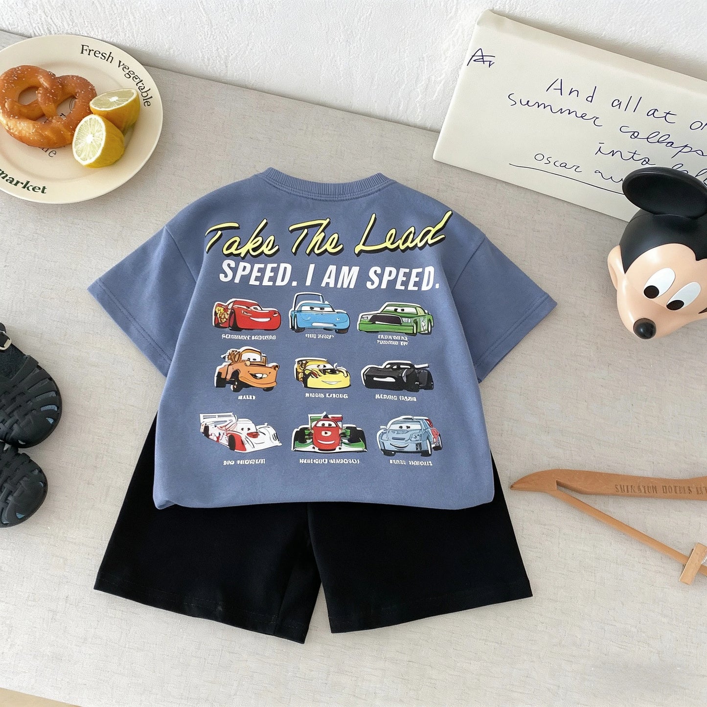 New Style Cartoon Car Fashion Boys T-shirt Shorts Two Piece Set Children's Summer Clothes Casual Versatile Kids Short Sleeve Set