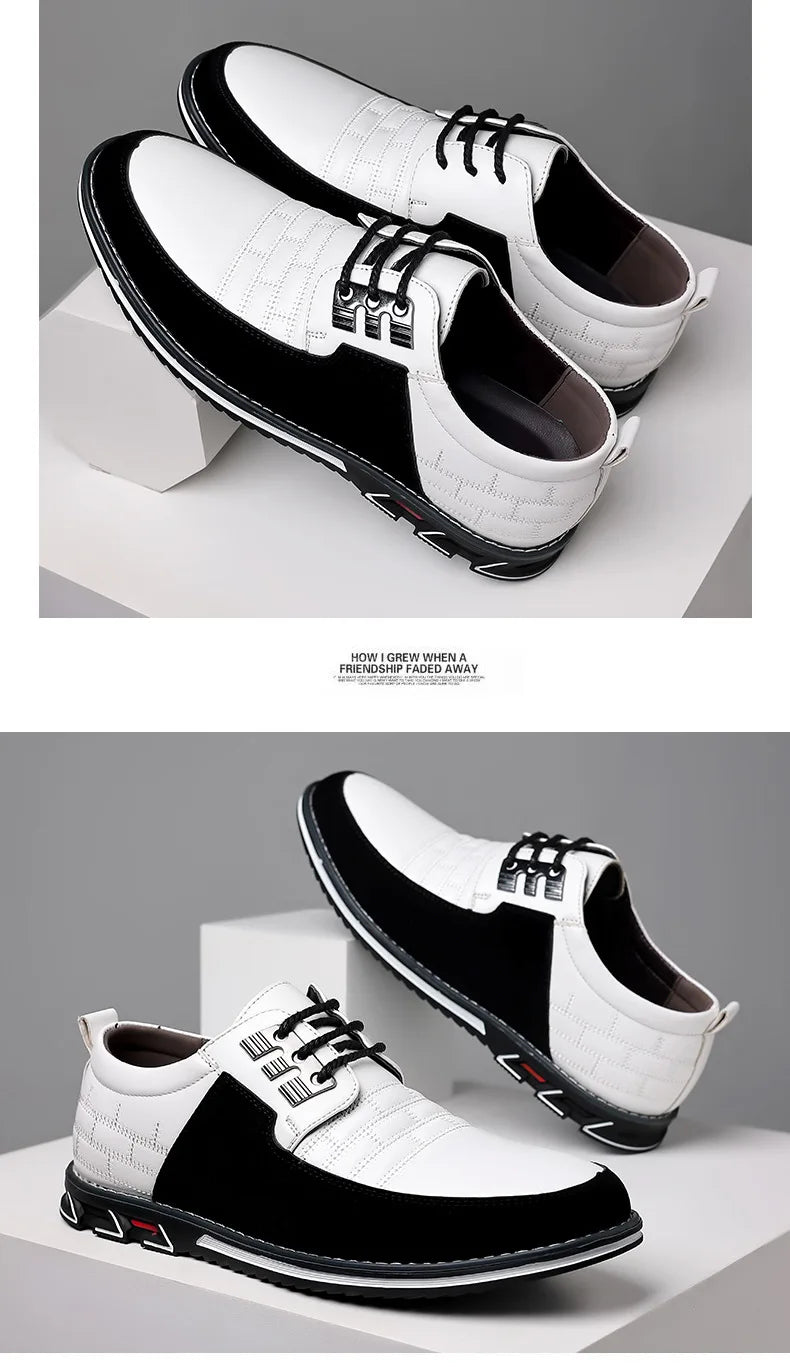 2023 Men Sneakers Shoes Fashion Brand Classic Lace-Up Casual Loafers Pu Leather Shoes Black Breathable Business Men Shoes