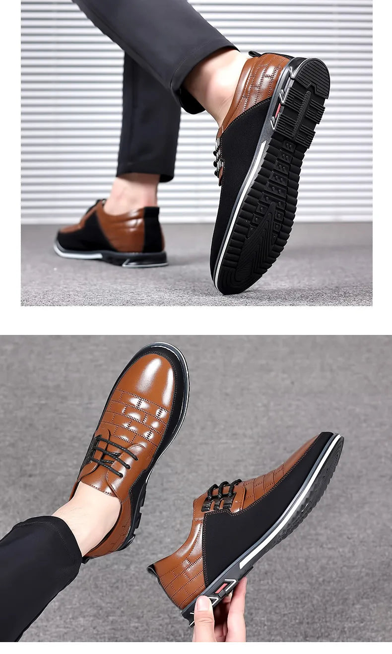 2023 Men Sneakers Shoes Fashion Brand Classic Lace-Up Casual Loafers Pu Leather Shoes Black Breathable Business Men Shoes