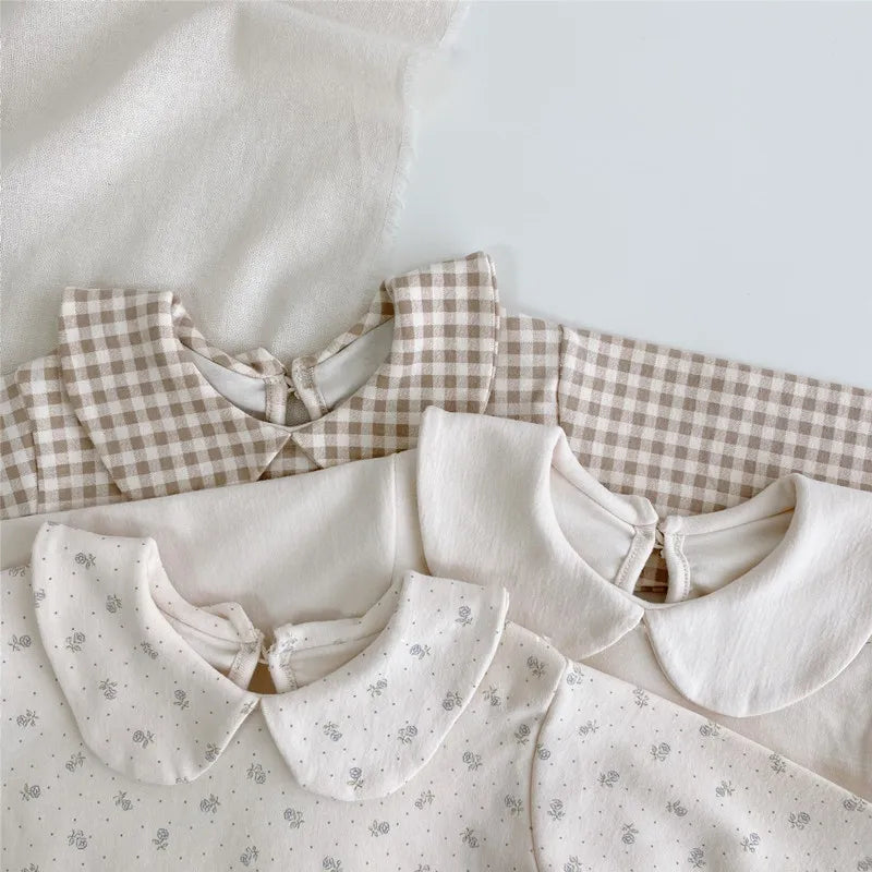 2025 Autumn New Baby Long Sleeve Cotton T Shirts Infant Plaid Floral Cute Girls Tops Kids Versatile Casual Lapel Bottoming Shirt